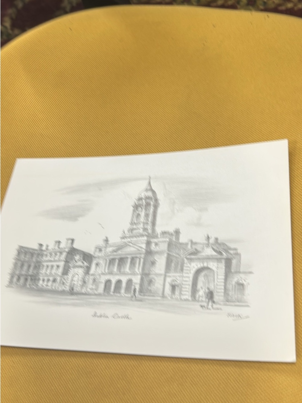 Architectural Pencil Sketch Print in Yellow